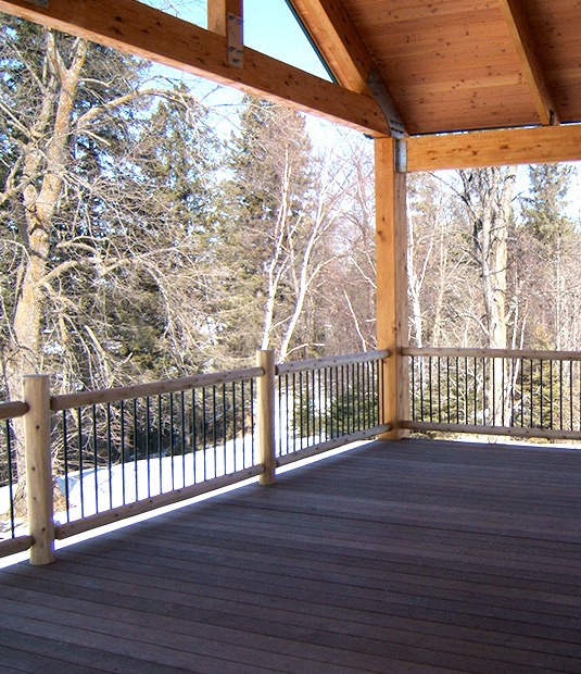 Custom wood deck and roof |outdoor stair railings