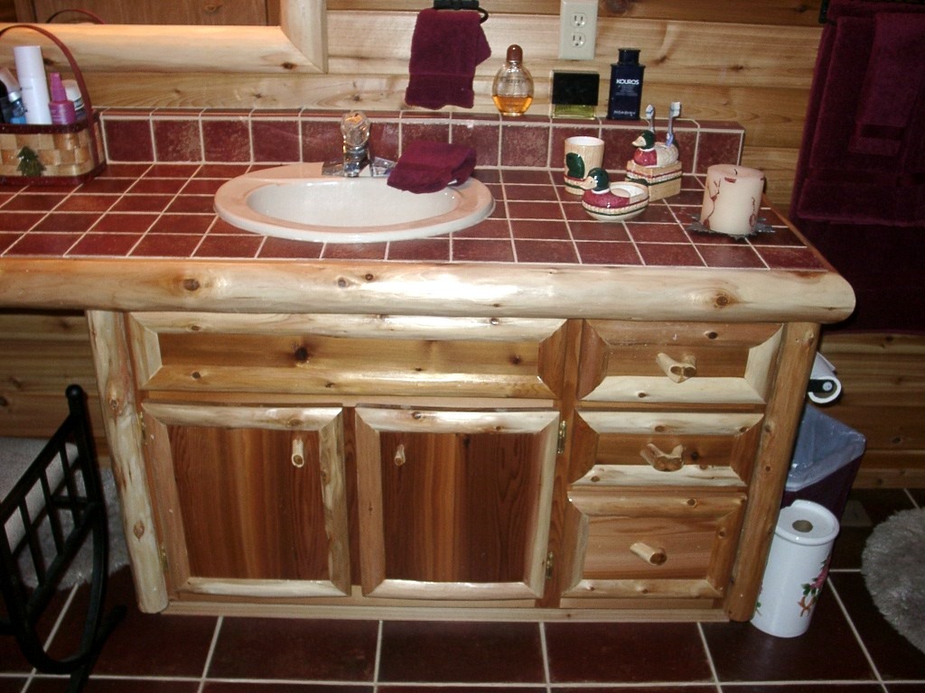 Rustic wood bathroom cabinet and drawers