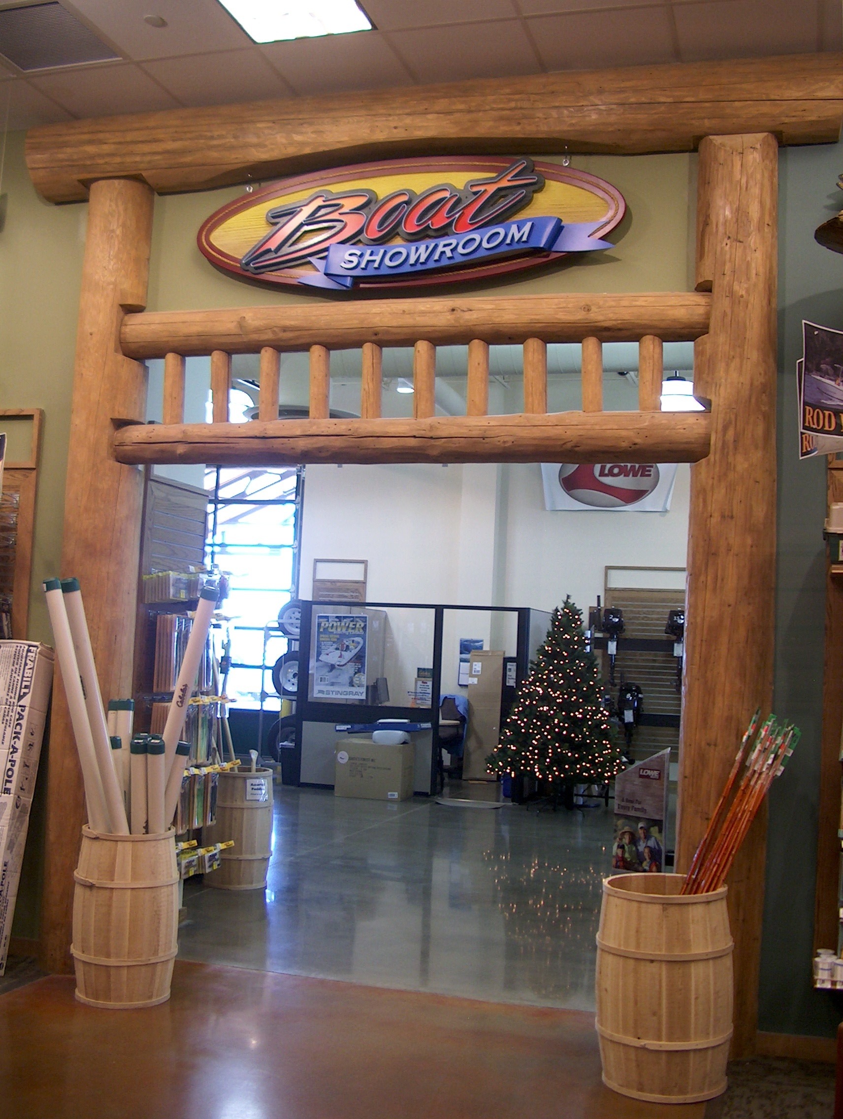 Cabelas Boat Showroom with natural timber doorframe
