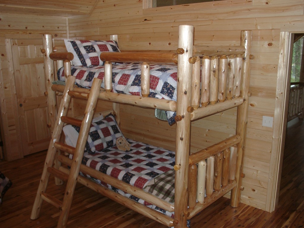 Custom cedar Hewn Twin Bunk Bed with Side Ladder