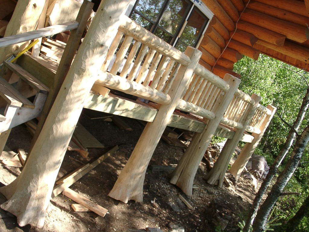 Outdoor deck wood railing in-progress