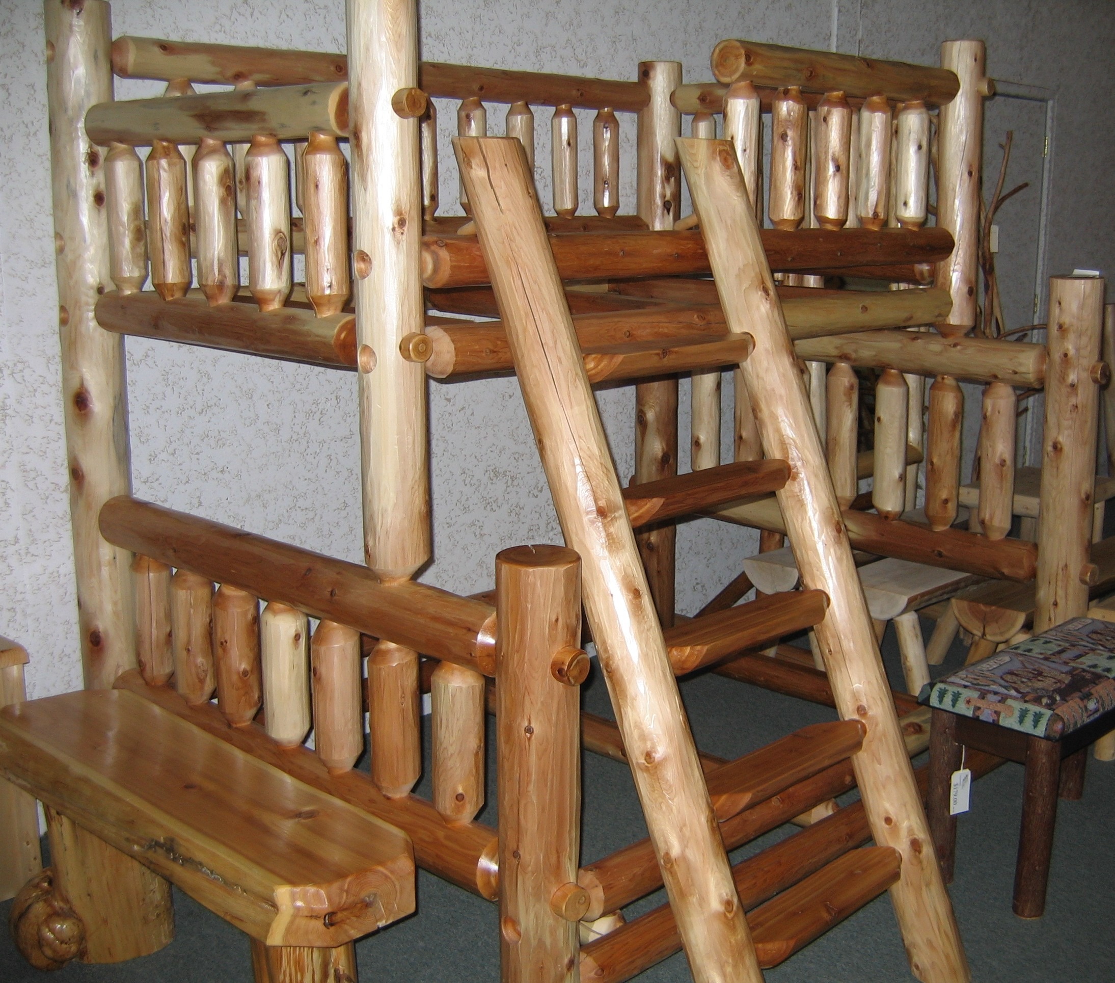 Natural custom log bunk bed frame