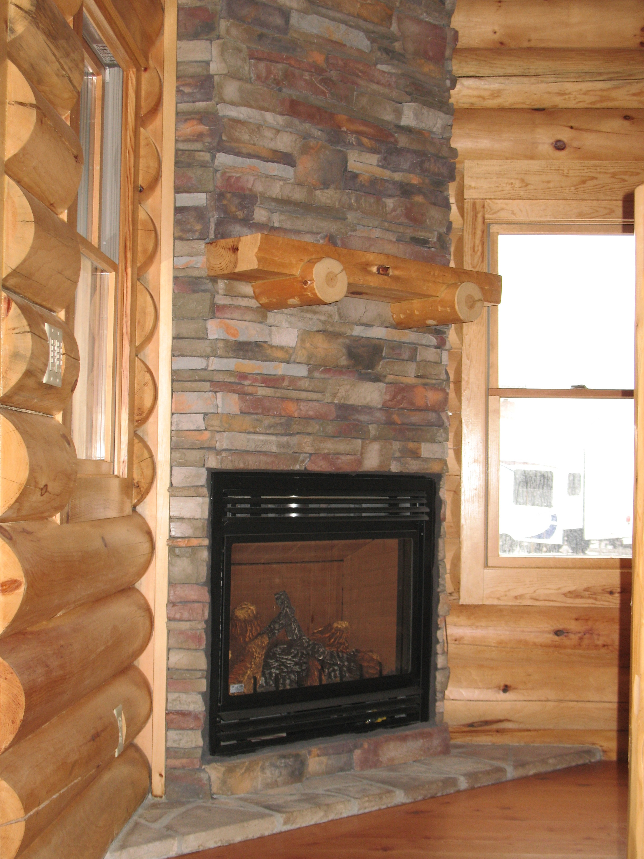 Wood fireplace mantel