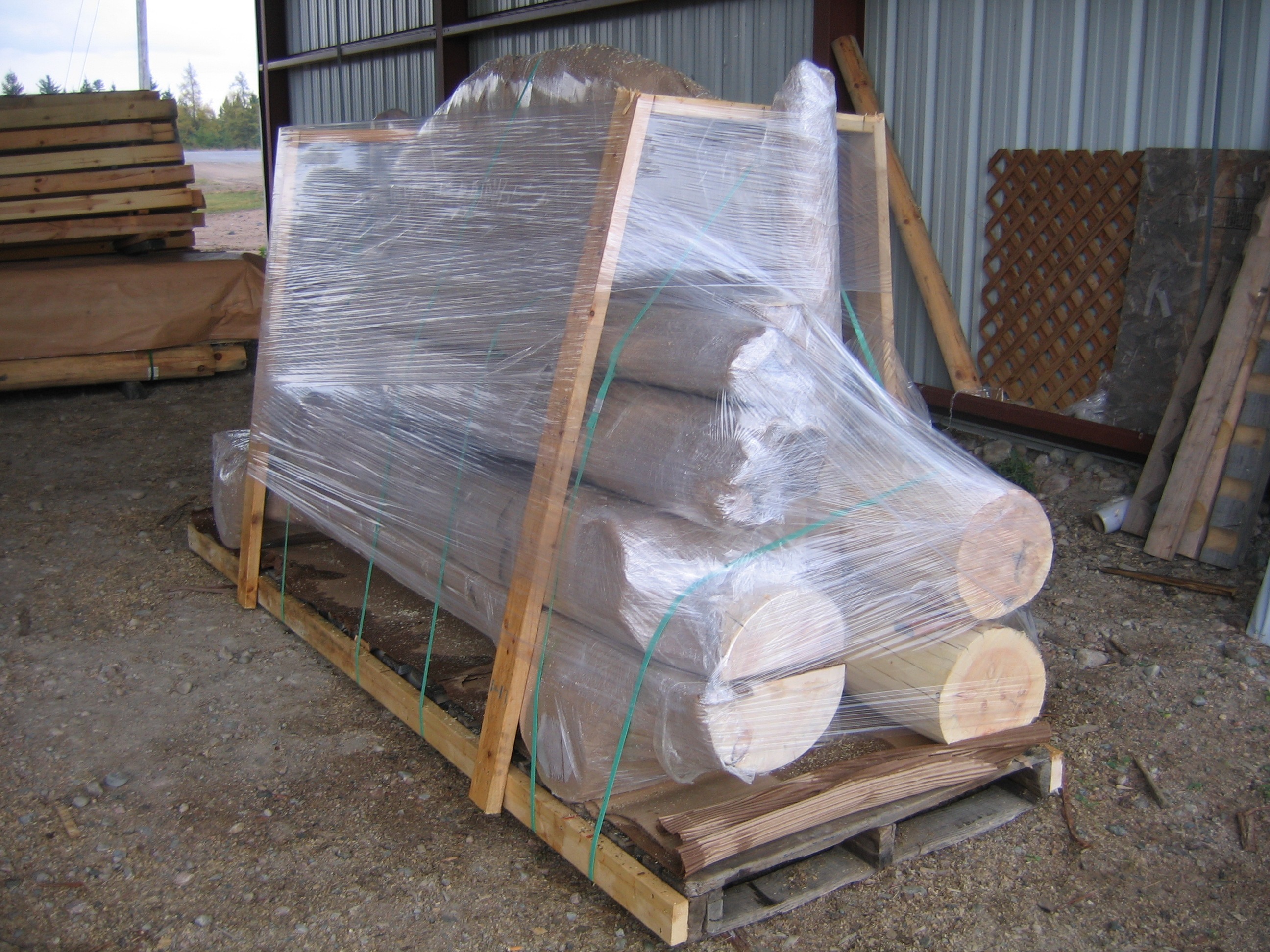 Timber logs packed for transport