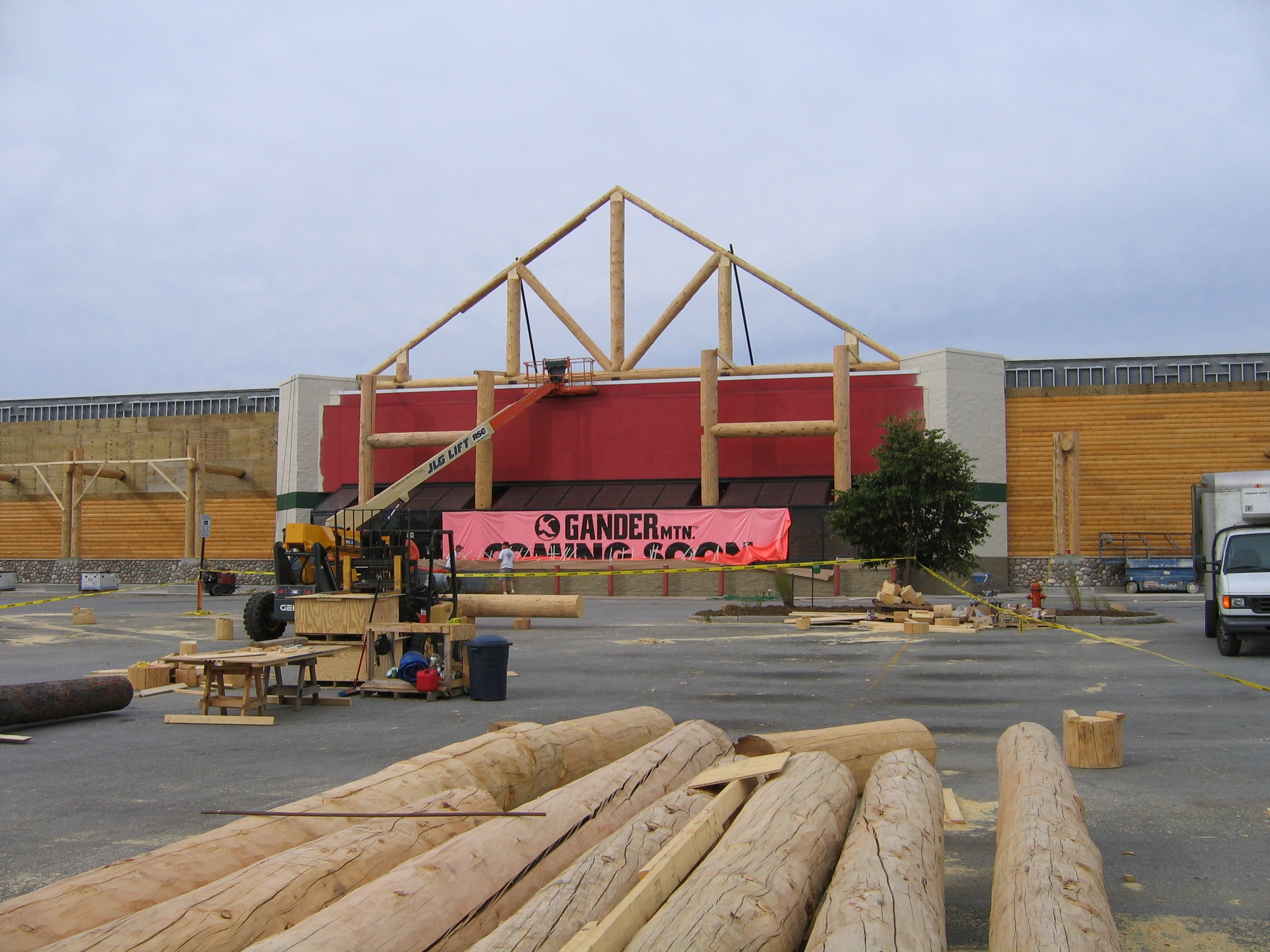 Construction of the custom Gander Mountain wood work