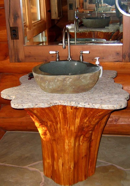 Custom wood and stone vanity sink