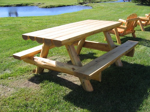 wooden picnic bench by Ryan's Rustic Railings