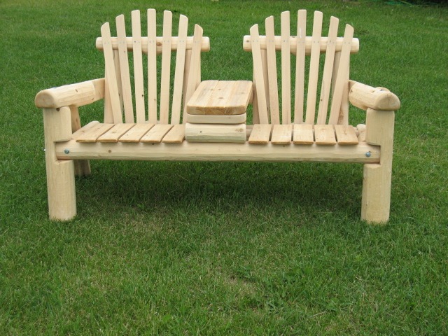 2-person wooden bench with center console
