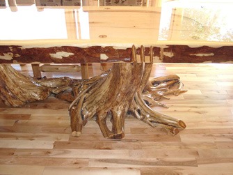 White Cedar Flared Table Base and Pine Timber Top