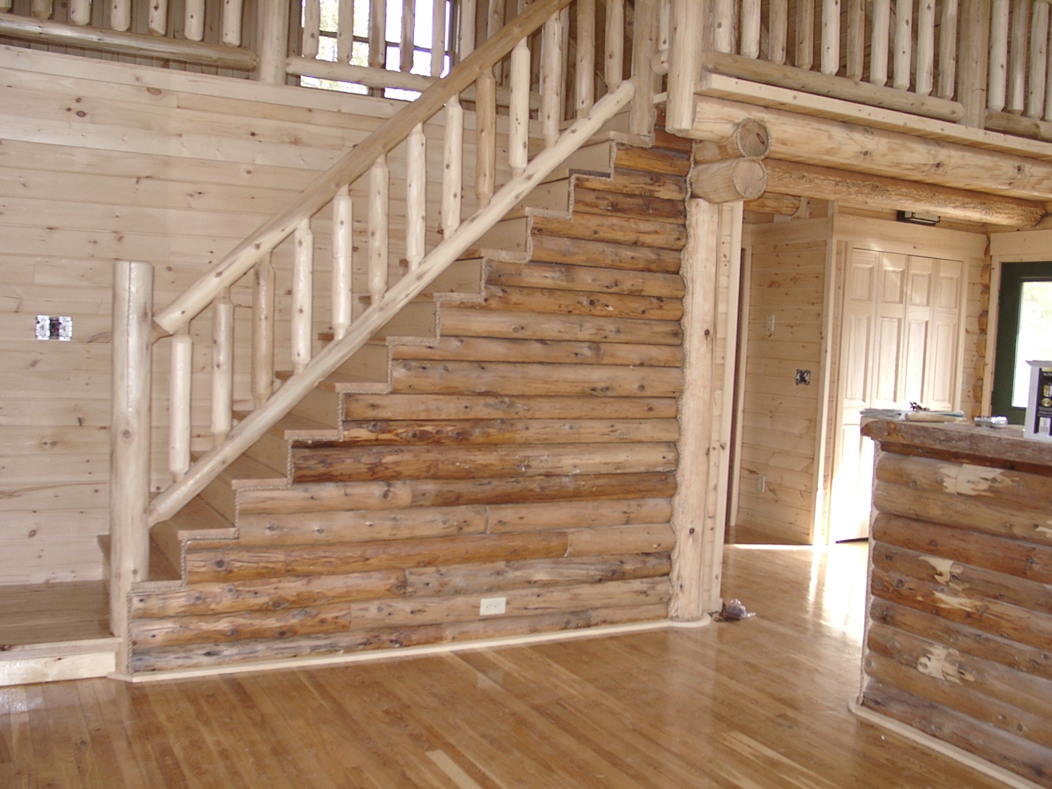 The interior of a log wood home