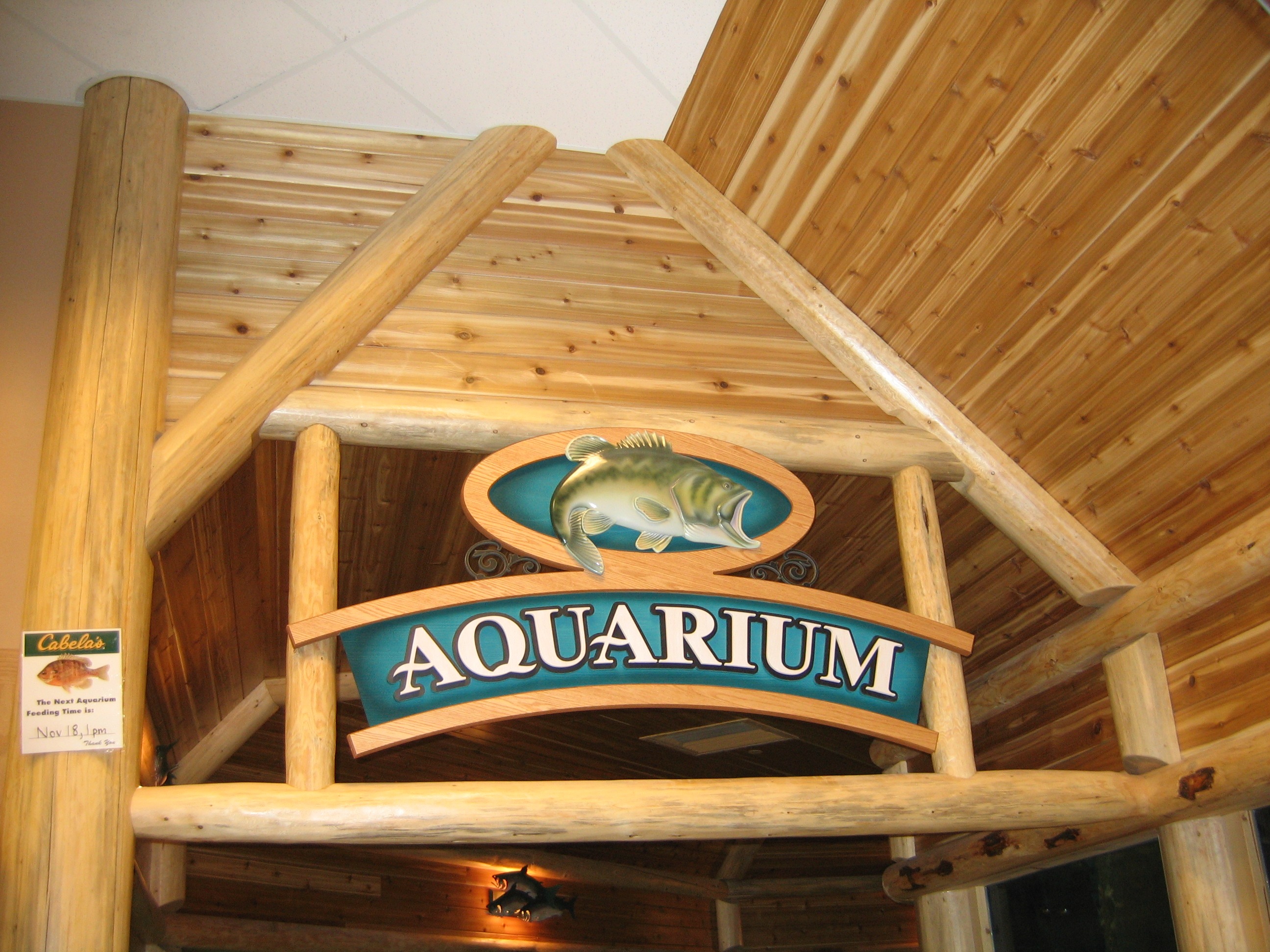 Cabela's Aquarium entrance hewn from natural wood logs