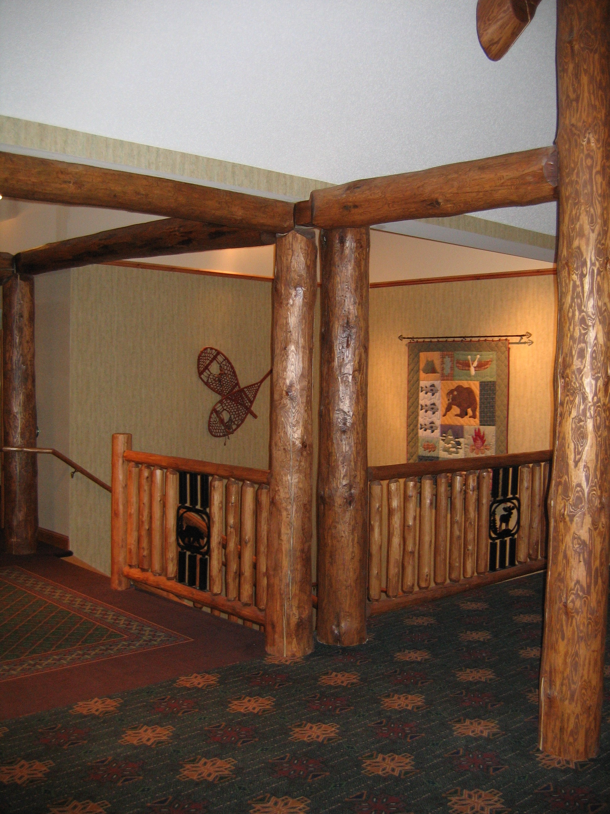 rustic hallway arches and trusses | Wood Stair Railings